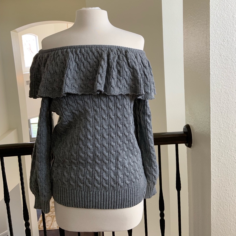 Off the shoulder gray sweater